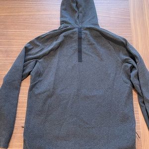 lululemon at ease hoodie in heathered black/black, size S.